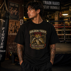 Muay Thai T-Shirt Golden Tiger Fight Gym Bangkok Graphic Tee Kickboxing Gift