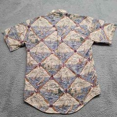 Chaps Ralph Lauren Shirt Mens Medium Tan All Over Print Nautical Light House