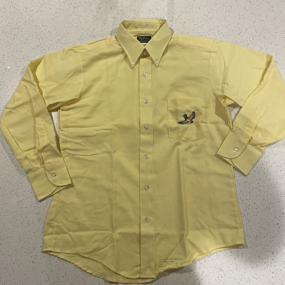 VTG Beau Brummell Shirt Mens 15.5 /32 Long Sleeve Yellow Duck Embroidery NWOT