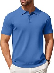 Mens Knit Polo Shirt Short Sleeve Casual Button Down Stretch Golf Top Breathable