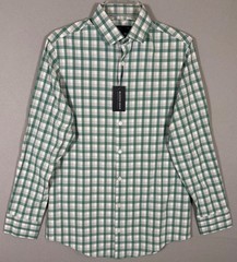 NWT Mizzen Main Leeward Performance Shirt Mens S Green White Plaid Trim Fit
