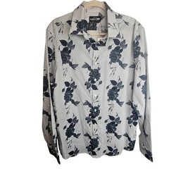 Express 1MX Mens Floral Button Shirt Size L Stretch Extra Slim Indie Going Out
