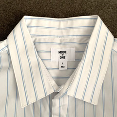 Mode of One Mens Large Slim-Fit Button-Down Sport Dress Shirt Striped White/Blue