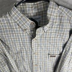 Vintage Carhartt Shirt Adult Large Beige Blue Striped Workwear Men’s 3680