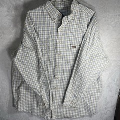 Vintage Carhartt Shirt Adult Large Beige Blue Striped Workwear Men’s 3680