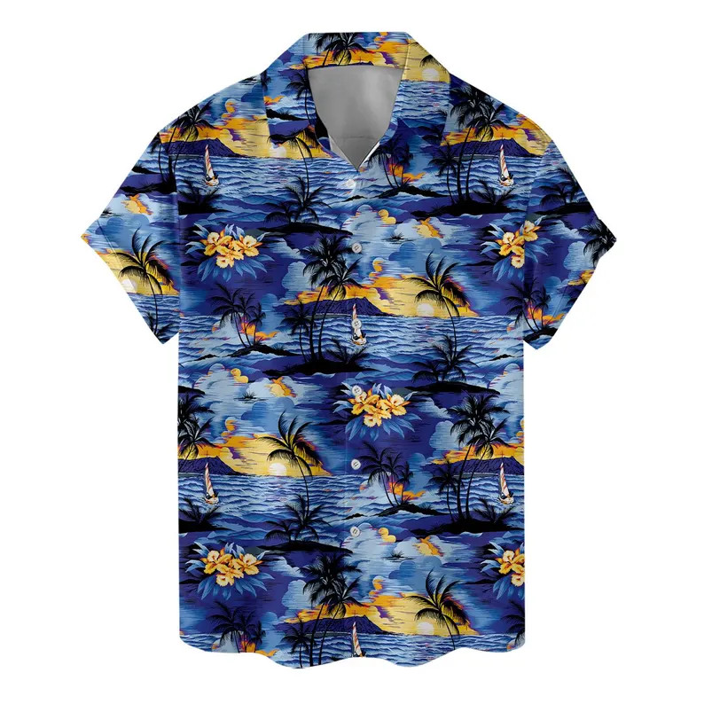 Mens Tropical Hawaiian Shirt Sunset Beach Summer Vacation