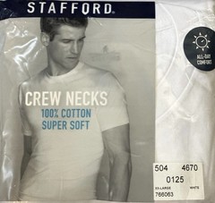 Stafford 4-Pack Men’s XXL White Crewneck Undershirts Super Soft 100% Cotton NEW
