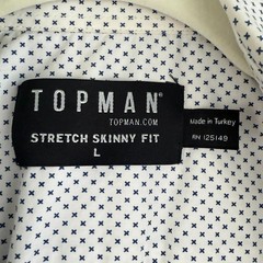 Topman Mens Stretch Skinny Fit Button Up Shirt Size L White Business Casual