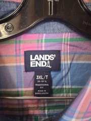 Lands End Mens Shirt 3XLT Blue Multi Plaid Coastal Resort 100% Cotton Spring