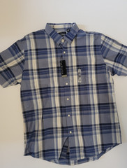 NWT Van Heusen Men’s L Shirt 16-16 1/2 Short Sleeve Button Up Plaid Classic Fit