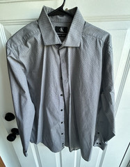 Calvin Klein Slim Fit Stretch Cotton Gray Geometric Dress Shirt 15.5 32/33