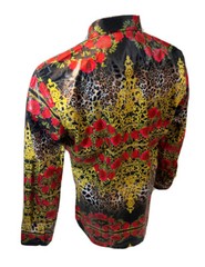 Button Down SHIRTS MEN BAROQUE LONG SLEEVE BLACK LEOPARD ROSES SNAKESKIN VS127