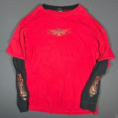 Vintage Y2K West Coast Choppers Faux Layered Long Sleeve Shirt Red Mens L Grunge