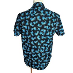 MBX Resort Collection Button Up Shirt L Black Blue Floral Pocket Short Sleeves