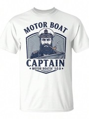 Men’s Motor Boat Captain Graphic T-Shirt, Funny Boating Lake Casual Short Sleeve
