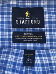 STAFFORD Travel EUC Blue White Plaid Cotton Poly 17½ 34-35