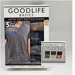 5 PACK GOODLIFE Men’s S M Cotton V Neck Logo T Shirt Set Beige Black Navy Green