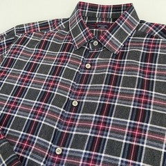 Untuckit Men’s Large Slim Fit Cotton Button Down Shirt Grey Red Plaid LS