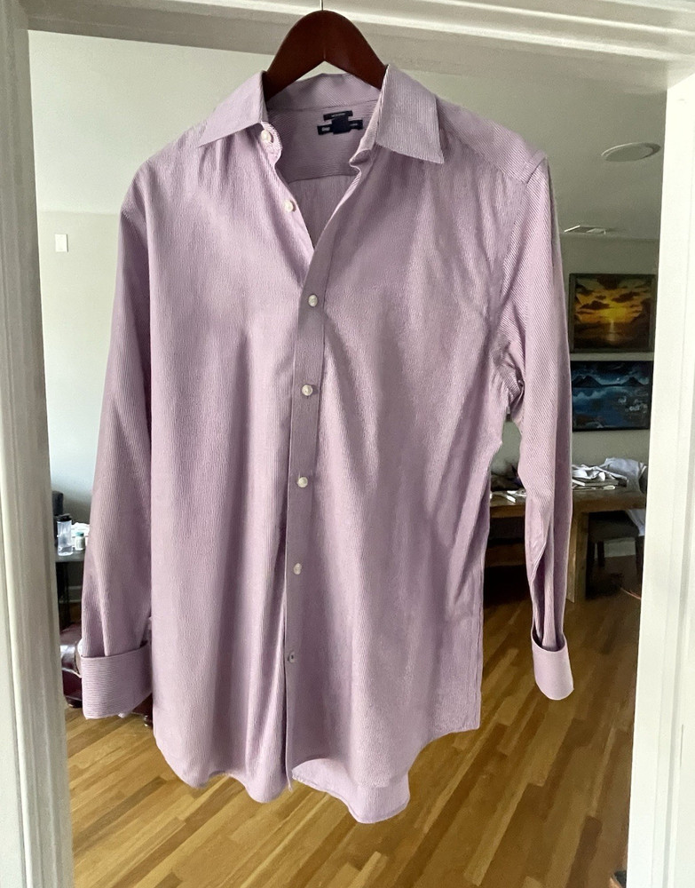 Gap Non-Iron Original Fit Dress Shirt Purple/White Stripe 15-15 1/2 32/33