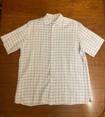 Thomas Pink Mens Large Linen Lenpur Blue Windowpane Short Sleeve Button Up