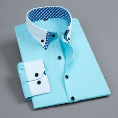 Mens Dress Shirts Long Sleeves Formal Slim Business Double Collar Casual Shirts
