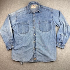 Vintage Levis Denim Shirt Mens Medium Light Wash Blue Cotton Button Down Faded