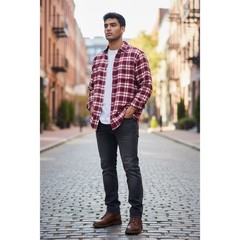 Hudson & Barrow Mens Mountain Flannel Shirt Large Red White Blue Plaid Cotton