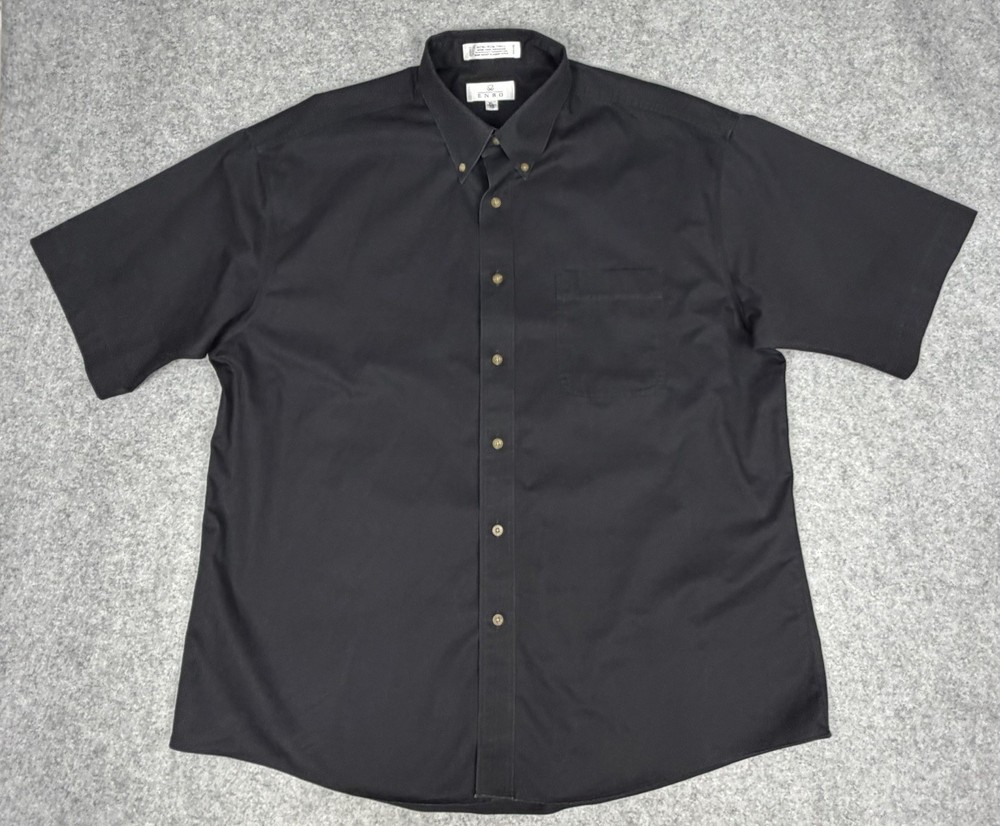 Vintage Enro Shirt Mens XL Black Cotton Twill Non-Iron Button Down Short Sleeve