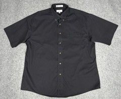 Vintage Enro Shirt Mens XL Black Cotton Twill Non-Iron Button Down Short Sleeve