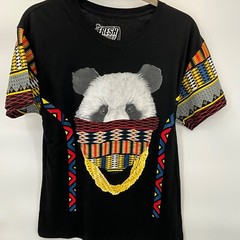 Fresh Laundry Panda Graphic T-Shirt Tribal Pattern Medium
