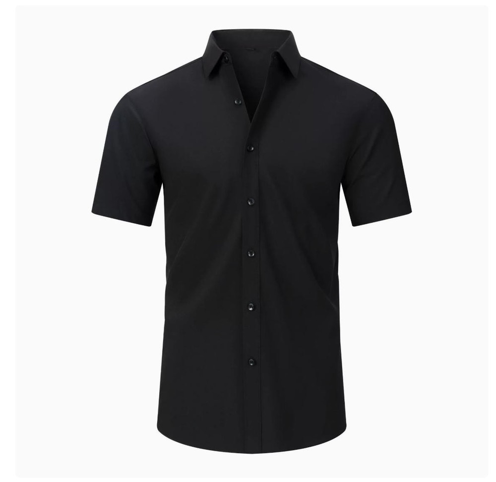 Men’s Dress Shirts Formal Business Short Sleeves Slim Fit Elastic Casual Shirts