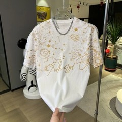 New Fashion Trend Space Theme Print Star Summer Luxury Black White Men T-Shirt