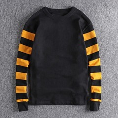 Vintage Mens Striped Long Sleeve T-Shirts Casual Crew Neck Motorcycle Top