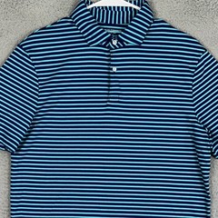 Charles Tyrwhitt Polo Shirt Mens Medium Navy Turquoise Striped Golf Casual Rugby