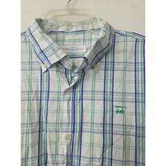 Bald Head Blues Button Down Shirt Mens XL White Blue Green Plaid Golf Cart Logo