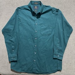 Vintage 90s Viyella Men’s L Sport Shirt Teal 80% Pima Cotton 20% Merino Wool EUC