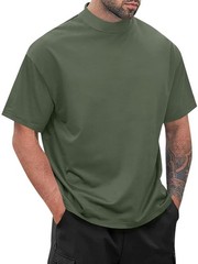 Men High Neck Turtleneck Mock Neck Short Sleeve Ribbed Men’s Tee Shirts