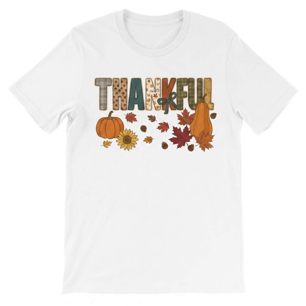 Thankful Autumn Plaid Pumpkin Sunflower Patchwork Letter T-shirt