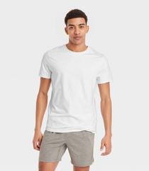 Men’s Short Sleeve Soft Stretch T-Shirt – All In Motion™ White S: Fit, UPF 50+