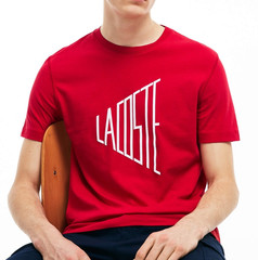 Lacoste Men’s Regular Fit Crew Neck Graphic Logo T-Shirt M Red Cotton Jersey