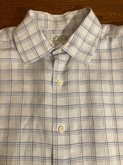 Thomas Pink Mens Large Linen Lenpur Blue Windowpane Short Sleeve Button Up