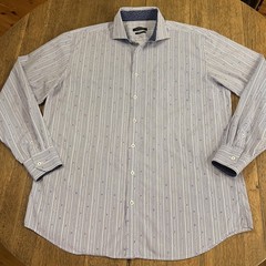 Bugatchi Men’s XXL Button Down Navy Geo Print Long Sleeve Classic Fit Shirt Blue
