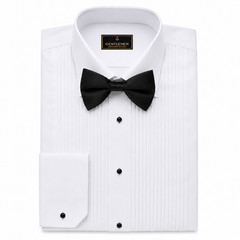 Premium Men’s White Tuxedo Shirt Wing Collar Pleated Front French Cuff