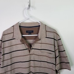 Back Bay Old Money Cotton Polo Shirt Mens Size XL Brown White Slim Sleeve Seam