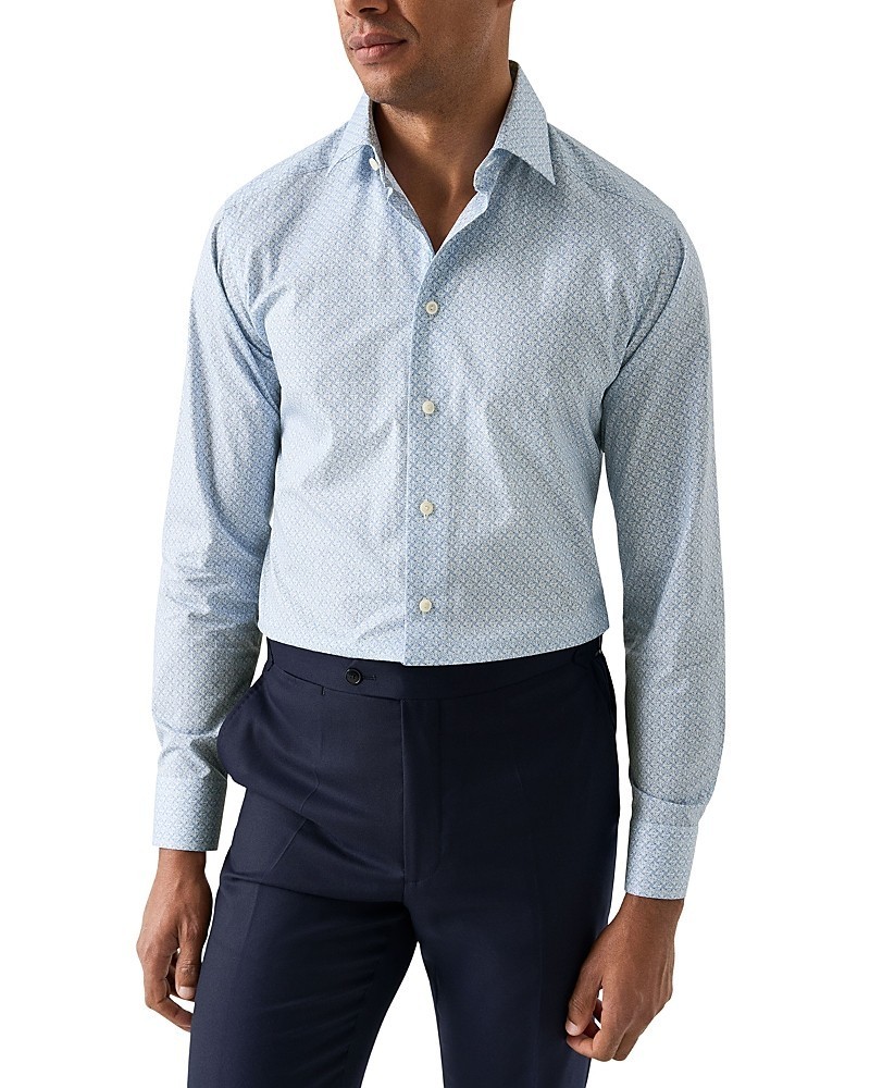 Eton Slim Fit Geometric Print Shirt Men’s 16 41 Light Blue Button Closure L/S