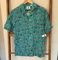 Disney Mickey & Minnie Christmas Holiday Button-Up Shirt Short Sleeve Blue XS