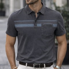 Travis Mathew Gray Polo Pima Cotton Blend Striped Chest Pocket Golf Men Size 2XL
