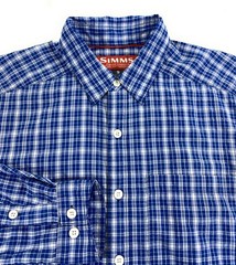 Simms Fishing Products Men’s Morada Long Sleeve Blue White Check Shirt Small