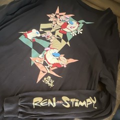 Nickelodeon Ren & Stimpy Men’s Black Long Sleeve Graphic Tee XL Crew Neck