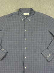 Giovanni Vasta Shirt Mens 16 1/2 Blue Houndstooth Lightweight Button Down Italy
